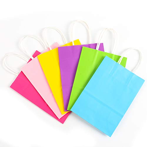 LovesTown Colorful Gift Bags, 18 PCS Colored Paper Bags Rainbow Party Favor Bags Kraft Candy Bags with Handle for Birthday Wedding and Party Celebrations