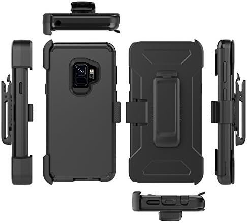 Shuangfang Samsung Galaxy S9 Case with Belt Clip Holster, Hybrid Plastic and TPU Triple Layer Heavy Duty Impact Protection Shockproof Case for Samsung S9 (Black)