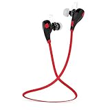 OnePlus 5T Star Wars Limited Edition compatible bluetooth headset jogger wireless sports headphones with mic noise cancellation sweatproof earbuds best for running gym exercise sports jogging hiking exercise cycling stereo sound quality 4.1 earphones deep bass sport handsfree headphone hi-fi calling lightweight built in ergonomic design Red color by CASVO