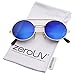 zeroUV Mid Size Flip-Up Colored Mirror Lens Round Django Sunglasses 49mm (Gold/Blue Mirror)