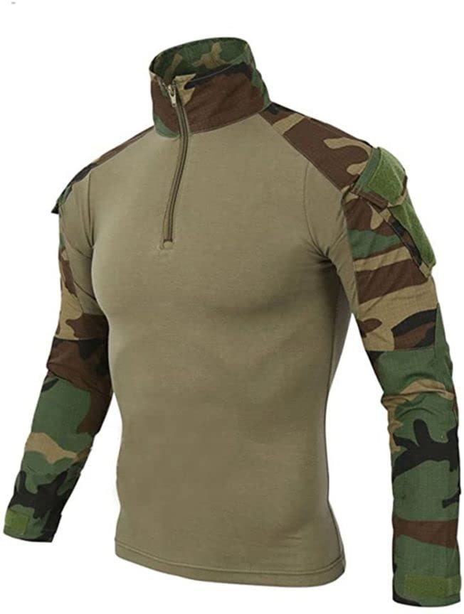 Czen Men's Military Shirts Tactical Combat Shirts 1/4 Zip Long Sleeve Shirts Outdoor Camouflage T-Shirt for Airsoft Paintball Hunting Cycling, clmc, 3XL