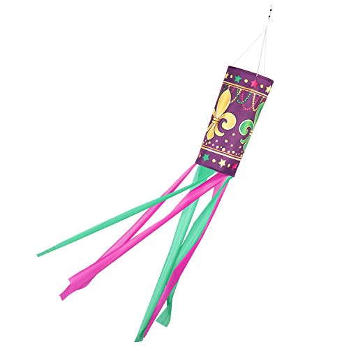 Mardi Gras Flag Fleur-de-Lis Windsock Outdoor New Orleans Mardi Gras Party Decorations Purple Durable Spinner Hanging Decor (1 Pack) - Thumbnail 7