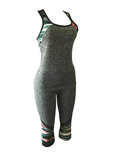 Women Gym Yoga Workout Activewear Set 2 Pieces Top Leggings Sportswear Tracksuit Set (L/XL = US 8-12, 01 Grey Mix) - Thumbnail 7