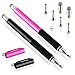 MEKO(2 Pcs)[2 in 1 Precision Series] Disc Stylus/Styli for All Touch Screen Devices Bundle with 4 Replaceable Disc Tips, 2 Replaceable Fiber Tips - (Black/Pink)