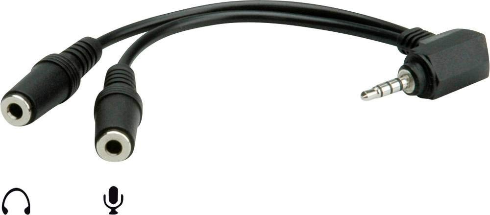 Roline 4 Conductor 3.5 mm Stereo Plug | Audio Y-Cable for Connection of A Speaker/Headphone and A Microphone | 15 cm
