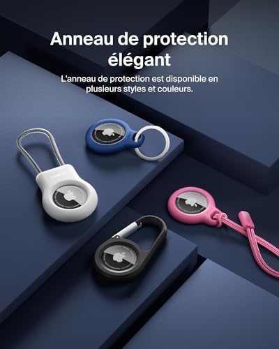 Anneau de protection avec cordon d'attache (protection pour AirTag, accessoire résistant aux rayures, blanc)