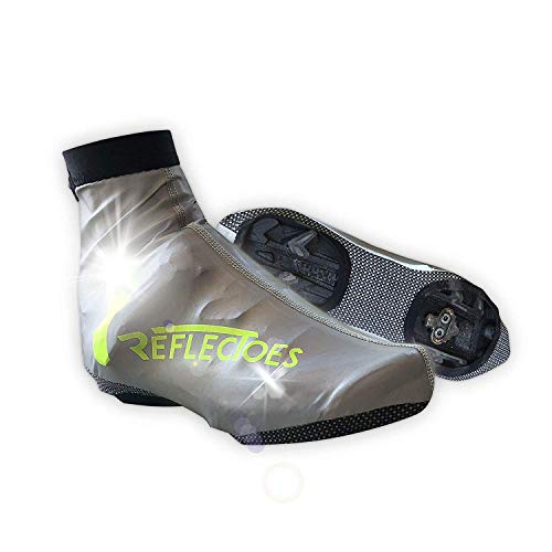ReflecToes Full Reflective Winter Cycling Shoe Covers for Cycling - Version 2 - Waterproof, Windproof Overshoes with 4-Way Stretch Material, Rear Zipper & BioMotion Technology - for Men & Women (L)