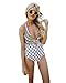 Women One Piece Swimsuit Deep V-Neck Pattern Swimwear Cross-Back High Cut Monokini Bathing Suits Pink L