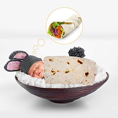 Outivity Burrito Wrap Novelty Blanket, Realistic Food Burrito Tortilla Blanket,Soft Plush Round Throw Blanket for Bed,Couch or Travel (Yellow-2, 49 in)