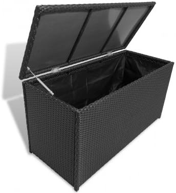 Apogee Life Outdoor Deluxe Wicker Deck Storage Box All Weather Patio Garden Furniture Patio Container, Black