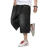 QBO Men's Hip Hop Embroidery Baggy Jeans Denim Shorts