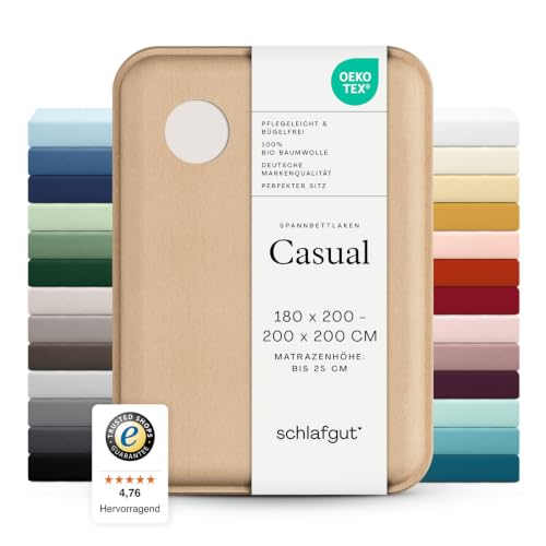 schlafgut Casual Spannbettlaken 180x200 cm 100% Bio-Baumwolle, Sand Light