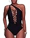 Holipick Women Black Sexy One Piece Swimsuit One Shoulder Bathing Suit Lace Up Swimwear XL