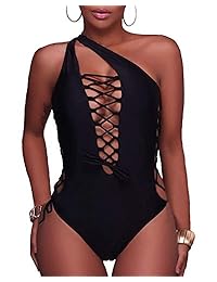 Holipick Traje de baño para mujer de 1 pieza con sexy espalda atada y cruzada, Monokini con escote profundo en V y corte de pierna alta