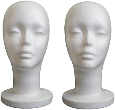 2Pcs Female Model Head Wig Stand,Styrofoam Head Mannequins, Manikin Head Model Foam, Display Women's Wigs, Hats &amp; Hairpieces by DAXUN