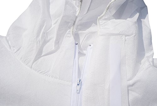 Raygard 30303 SMS Disposable Hooded Coveralls Suit Dust Chemical Protective Elastic Wrist, Ankles, Waist Zipper Front Closure for Spray Painting Medical Cleaning Work(2X-Large,White)
