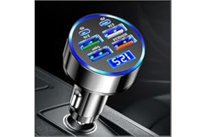 6 Port Fast Car Charger with PD+QC3.0+Super+3.1A,USB Cigarette Lighter Adapter with LED Monitor,Universal 12V/24V Car USB Cha