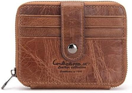 Real Leather Thin ID Card Case Holder Coin Purse Money Clip Wallet Gift Mens Brown