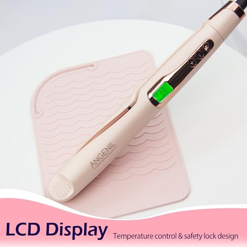 ANGENIL Pro Twist Flat Iron Hair Straightener and Curler 2 in 1, Dual Voltage Hair Iron with Heat Resistant Mat, Round Pink Hair Straightener, 20S Fast Heating, Adjustable 260-450°F for All Hair Types
