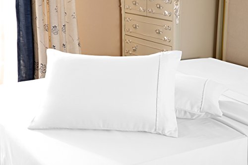 Black Friday & Cyber Monday Deals ! Exotic Bedware 1800 Thread Count Brushed Microfiber Set of 2 Pillow Cases Solid Queen Size White