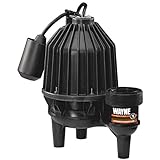 Wayne 57333-WYN4 SEL50 1/2 hp Thermoplastic Sewage Pump with Piggyback Tether Float Switch, Black