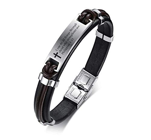 MPRAINBOW Religous Cross Jesus Scripture Quote Christian Jewelry Faith,Christian Bible Verse Inspiring Leather Bracelets for Men - Thumbnail 7