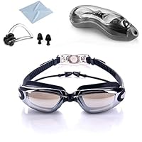 RFWIN Swim Goggles, No Leaking Anti-Fog Indoor Outdoor Swimming Goggles with UV Protection Mirrored Lenses for Adult Women Men Youth Kids with Nose Clips Ear Plugs