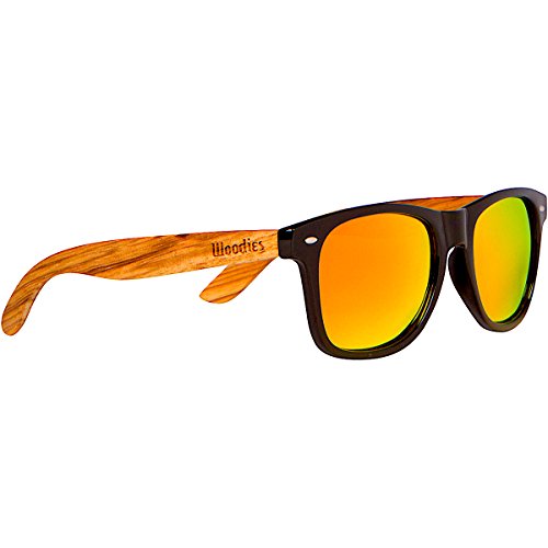 WOODIES Zebra Wood Wayfarer Sunglasses with Orange Mirror Lens