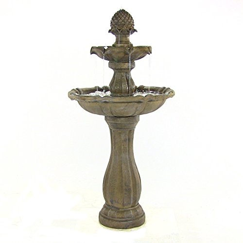 Sunnydaze Two-Tier Pineapple Outdoor Solar Power Fountain, Earth Finish, 46 Inch Tall