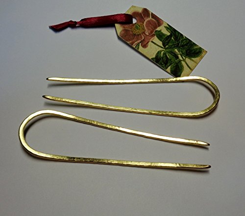 Set of 2 Golden Brass Hair Pins 4” long - U-shape Hammered Hair Forks - Combs Barrette Hair Accessory