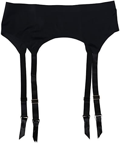 TVRtyle Women Black Seamless 4 Wide Straps Metal Buckles Sexy Garter Belt for Stockings S506B