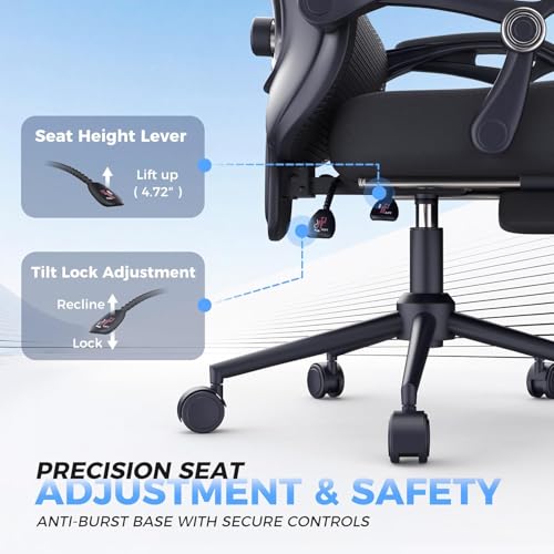 CYKOV Ergonomic Office Chair with Footrest, 90-160° Reclining Mesh Desk Chair with Adjustable Lumbar Support & Headrest, High Back Computer Chair for Home Office and Gaming, 350 lbs