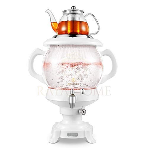 The Original RAYA Glass Electric Samovar Modern Tea Maker, White 4.5