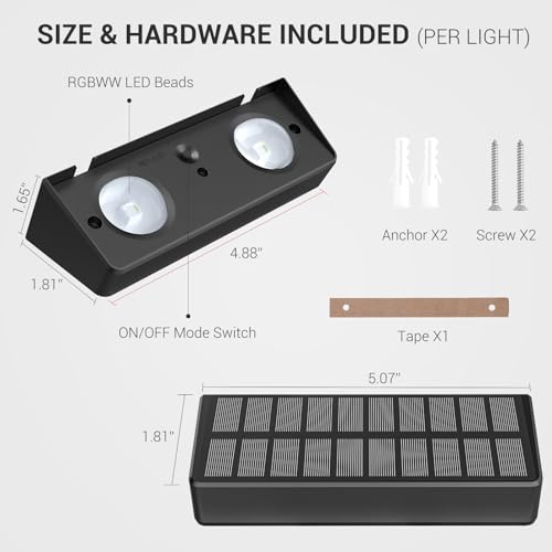 Quntis Luces Solares Exterior 8 Paquetes, RGBW con 11 Modos Intermitentes Apliques de Exterior, Lampara de Pared Ip65 Impermeable, Automatic On/Off Luz Solar para Vallas Patio Porche Jardin Pasillos