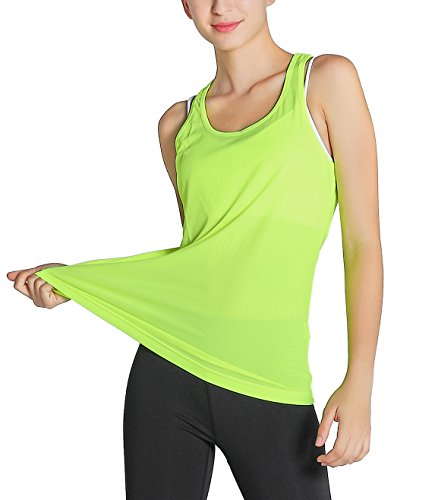 Fastorm Women's 2 Pack Running Tank Tops Active Racerback Dry Fit Tank Top Black-Yellow M