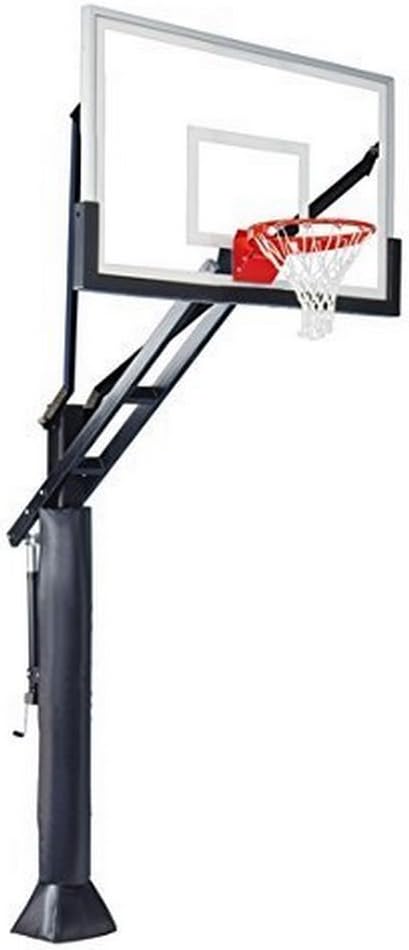 First Team Full Court In-ground Adjustable Basketball Goal Hoop with 42" X 72" Glass Backboard System for Outdoor Basketball Courts with Post & Backboard Pad