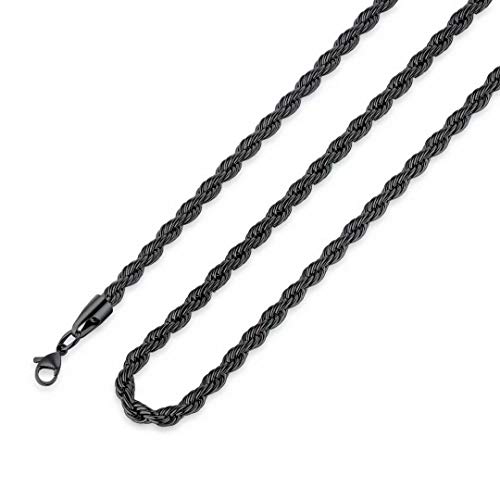 M MOOHAM 2,5 MM 3 MM 4 MM 5 MM Negro Plata Chapado en oro Collar de cadena de cuerda giratoria de acero inoxidable para hombres y mujeres de 16 a 36 pulgadas