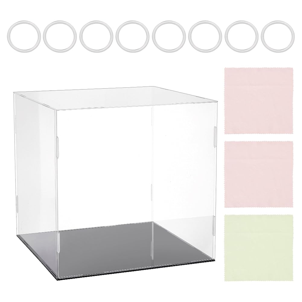 FINGERINSPIRE 31x31x30.5cm Clear Acrylic Display Case Self-Assembly Cube Display Box with Matte Black Base Storage Box for Action Figures and Collectibles