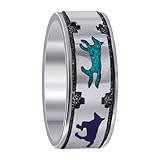 Gem Avenue Men's Sterling Silver Turquoise Gemstone with Simulated Lapis Lazuli Running Wolf Southwestern Style 7mm Band