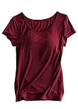 Foxexy Womens Modal Built-in Bra Padded Active Camisole Yoga Casual Tops T-shirt