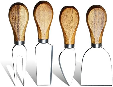 Borsong 4 Pieces Set Steel Stainless Cheese Slicer Cheese Cutter Cheese Knives with Wood Handle (Style 3)