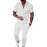 Kubsid Mens Sets 2 Piece Outfits Casual Activity Short Sleeve Polo Shirts and Jogging Long Pants Track Suits