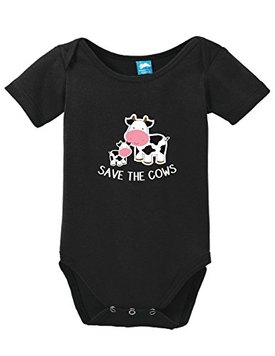 Save The Cows Printed Infant Bodysuit Baby Romper Black 0-3 Month