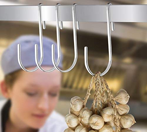 Pro Chef Kitchen Tools Hooks For Hanging - Kitchen Pot Racks S Hook 10 Pack Set - Heavy Duty S Shaped Hooks For Flat Utensil Rack Rails Hanger Bar - Fits All Wire Shelving Wall Grid Storage Solutions
