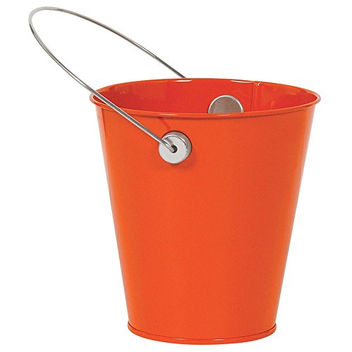 Amscan Metal Bucket with Handle Party Supplies, Orange, 4 1/2