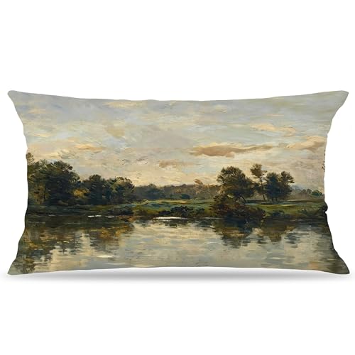 BUJSP Vintage River Forest Landscape Pillow Cover