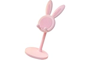 UKCOCO Adjustable Pink Bunny Phone Stand Desktop Cell Phone Holder Rotatable Rack for Students