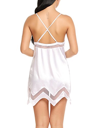 ADOME Women Teddy Lingerie V Neck Nightwear Sexy Satin Sleepwear Mini Chemise Beige