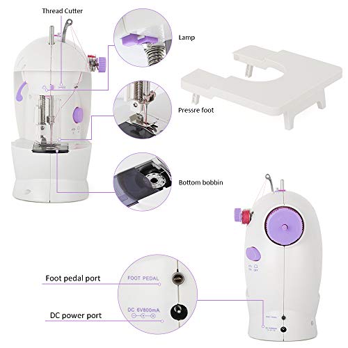 Mini Portable Sewing Machine with Extension Table Handheld Electric Sewing Machines Adjustable 2-Speed Sewing Machine for Kids Beginner and Home, Easy to Use, Purple