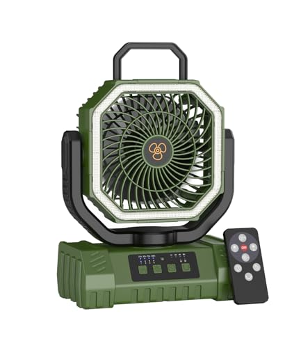 Portable Camping Fan with LED Light USB Rechargeable Fan 20000mAh - Battery Operated Silent Fan for Tent Travel Office Car - Mini Portable Fan with Hook and Base